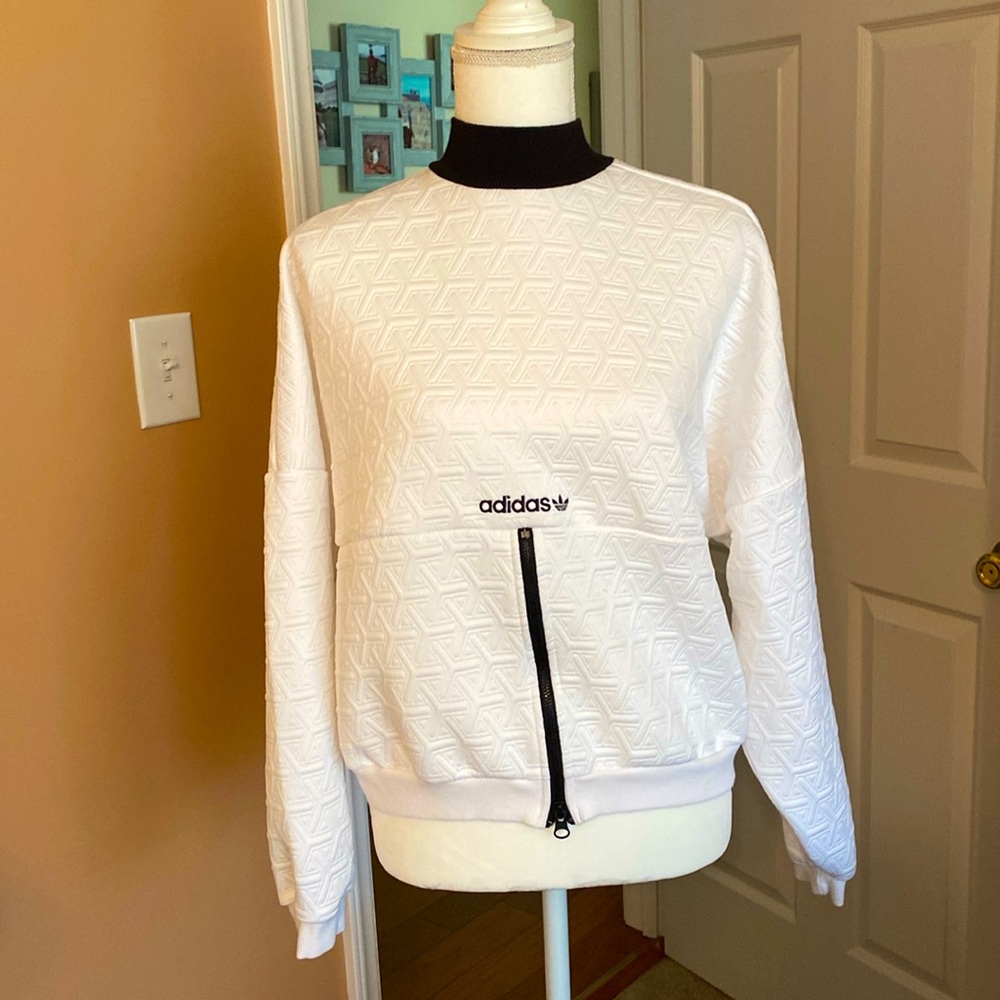 adidas White Textured Zip-Front Sweatshirt